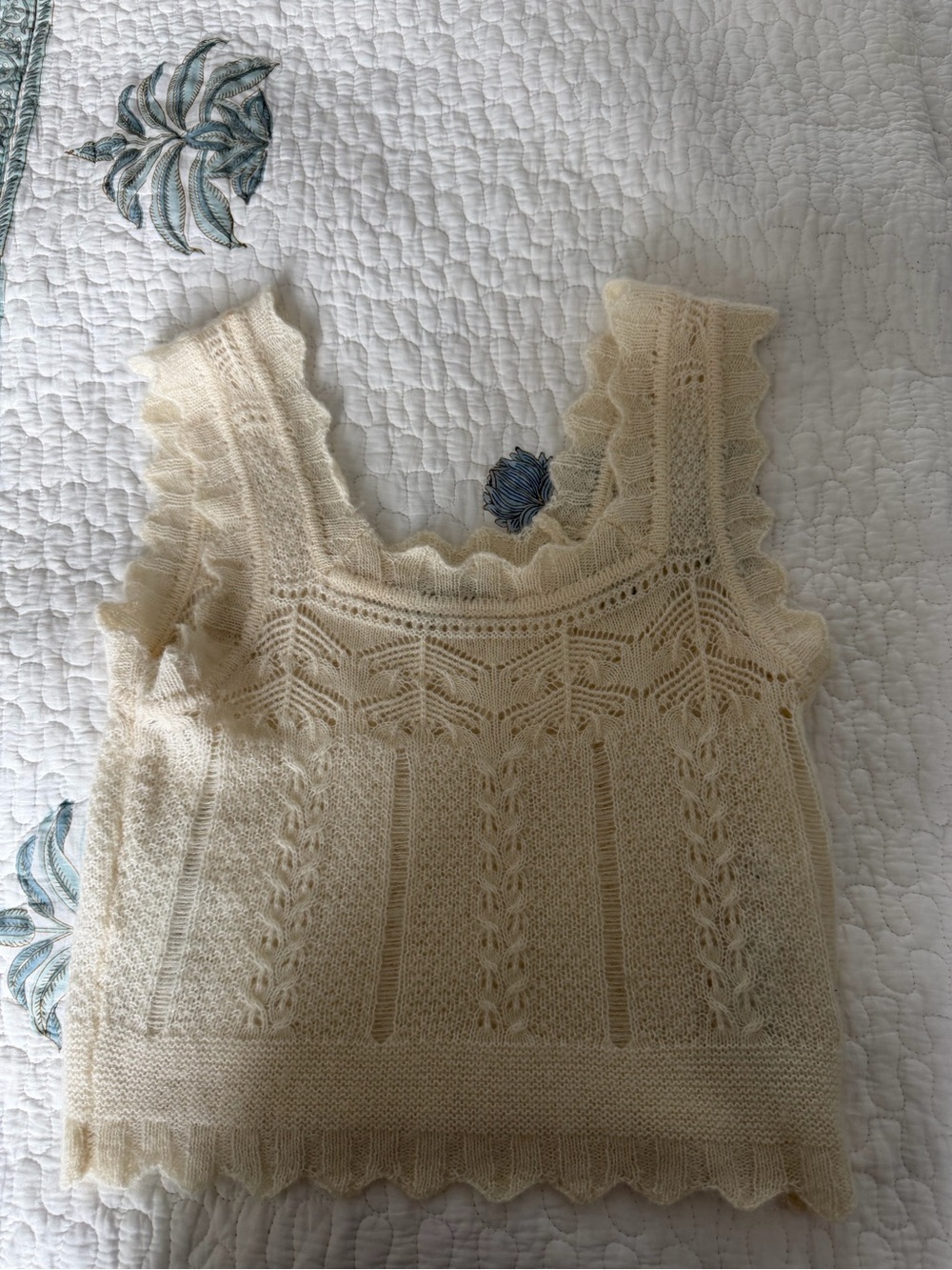 AllSaints Cream Lace-Detail Knit Sleeveless Sweater